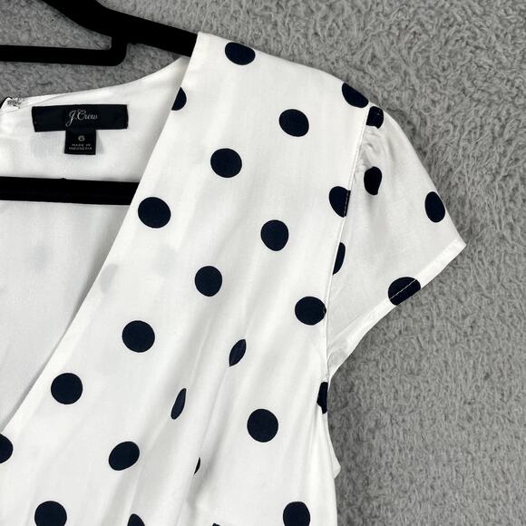 J Crew Dress Womens 6 White Black Polka Dot Faux Wrap Mini Cap Sleeve Ruffle - Picture 3 of 10